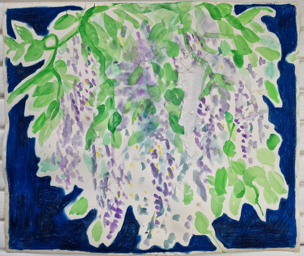 Wisteria - Water Colour, Gouache, Pigment, Glue on Antique Watercolour Paper, by Mira Noltenius, 2023.