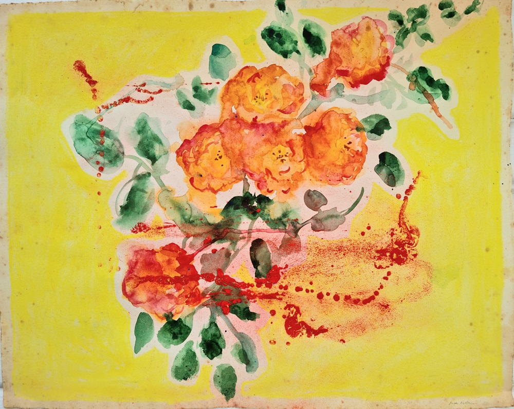 Orange Roses - Water Colour, Gouache, Pigment, Glue on Antique Watercolour Paper, by Mira Noltenius, 2023.